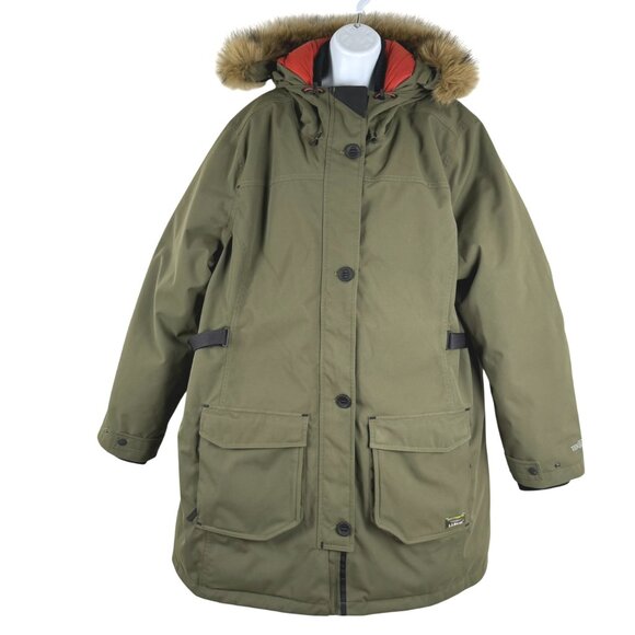 L.L. Bean Maine Mountain Parka Down Coat Womens 3X Green Faux Fur Tek CJ-2207 - Picture 1 of 11